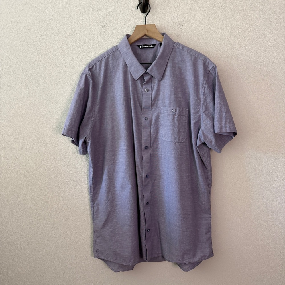 TRAVIS MATHEW Mens Cotton Short Sleeve Button Down Size XXL Purple Golf Preppy